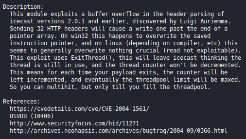 Descrição do exploit no metasploit