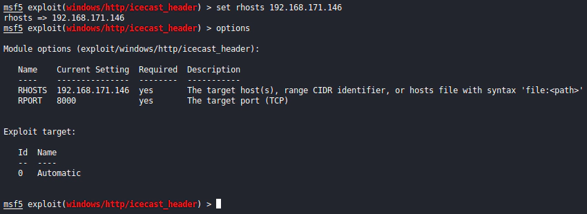 Alterando opções no metasploit