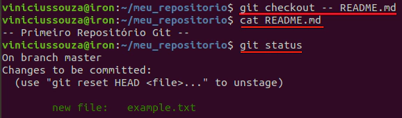 comando git status no linux