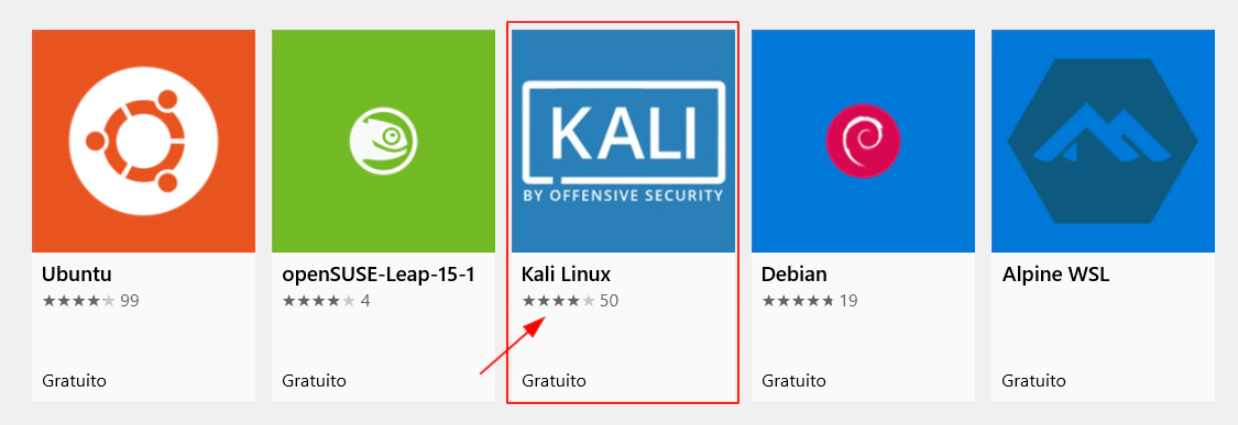 Selecionar kali na Microsoft Store