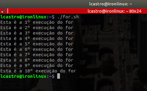 comando for no linux