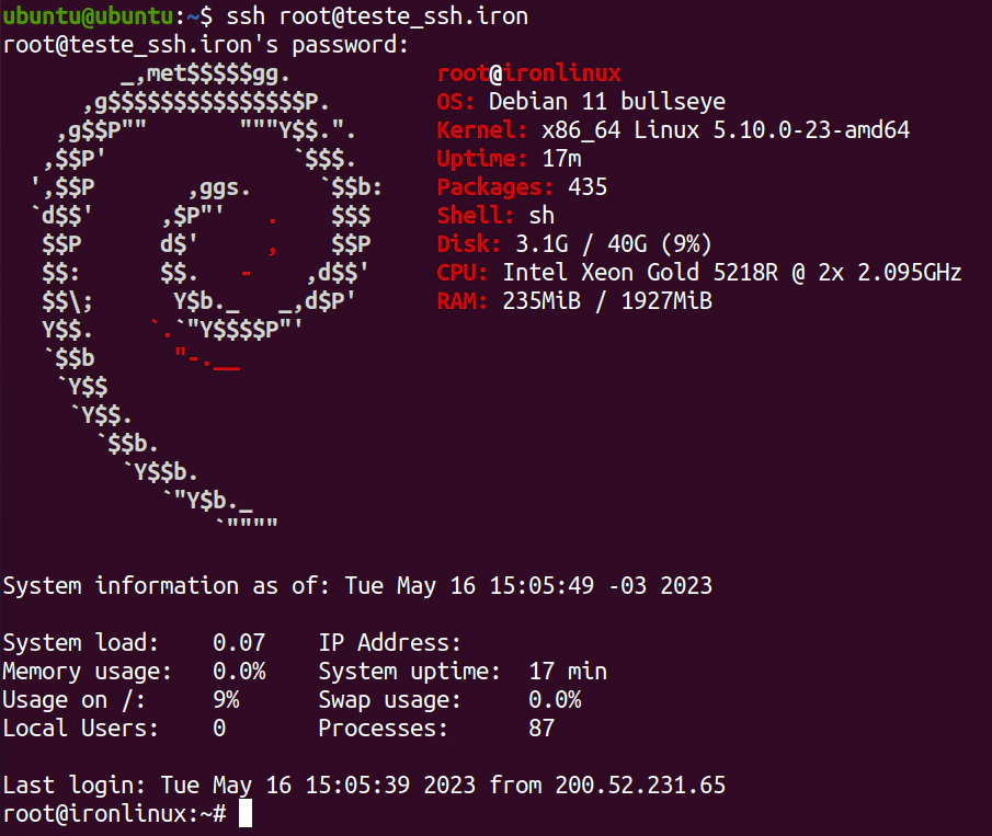 SSH root habilitado linux