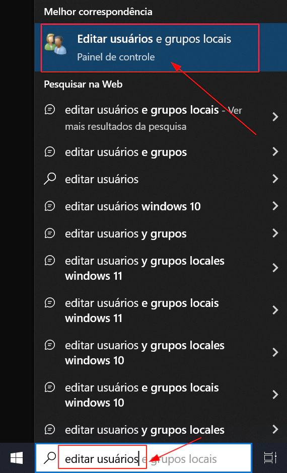 Gerenciar usuários e grupos Windows