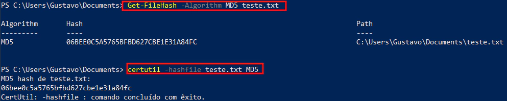 Hash md5 de um arquivo no windows