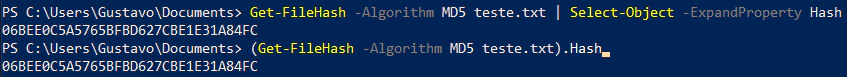 Hash md5 de um arquivo no terminal windows